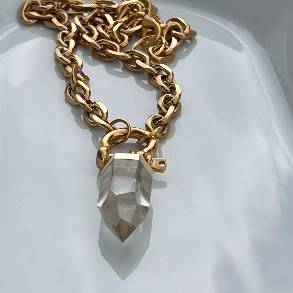 Chunky gold plated hippie girl clear quartz necklace - Picture 3 of 4